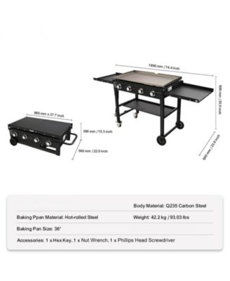  Commercial Propane Gas Griddle on Cart with Side Shelves, 4 Burners