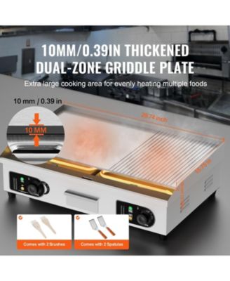 Commercial Electric Countertop Half Flat Top Griddle, Adjustable Temperature