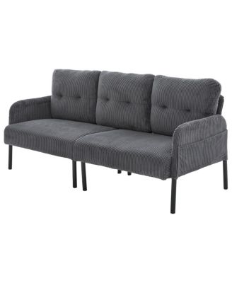 Oversized Corduroy Loveseat Sofa with Metal Legs & Side Pockets
