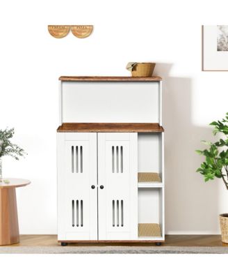 Double Cat Litter Box Enclosure – Hidden 2-Cat Furniture, Side Cabinet & Washroom