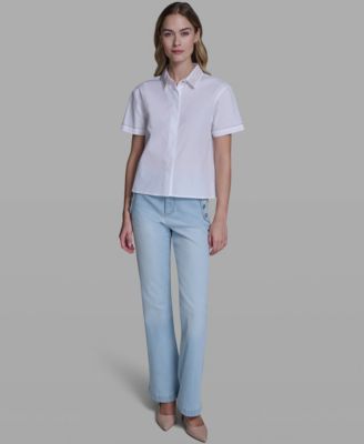 Women's Short-Sleeve KLP Embroidered-Collar Top