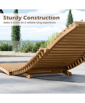 Outdoor Folding Teak Wood Chaise Lounge Chair w/Curved Lying Area