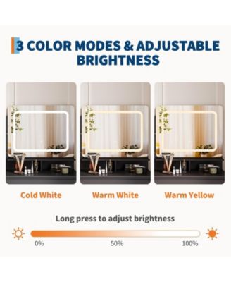 Makeup Vanity Set with Adjustable Lighted Mirror, 4 Drawers, Bench and Charging Station