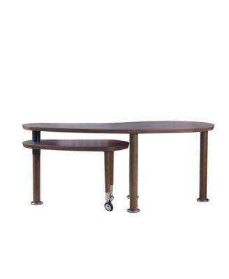 360° Rotatable Coffee Table, Nesting Coffee Tables with Swivel Function, Modern Wood Oval Center Table for Living Room