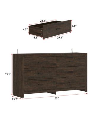 Brown 6-Drawer Finish Dresser Chest of Drawers Cabinet