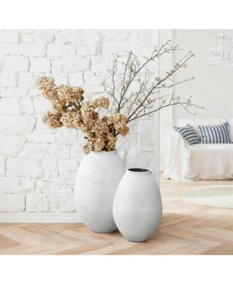 Antique White Cement Bulb Vase, Tall Home Accent for Floor and Tabletops