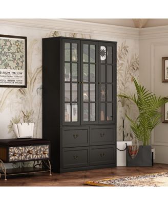 8-Shelf Wood Standard Bookcase Bookshelf With Glass Doors