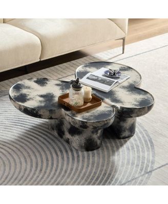Modern Faux Travertine Coffee Table, Butterfly-Shaped Fiberglass Art Piece for Living Room & Office