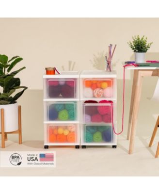USA Plastic 3-Drawer Storage Organizer Rolling Cart with Wheels, Slim Narrow Design, 2-Pack