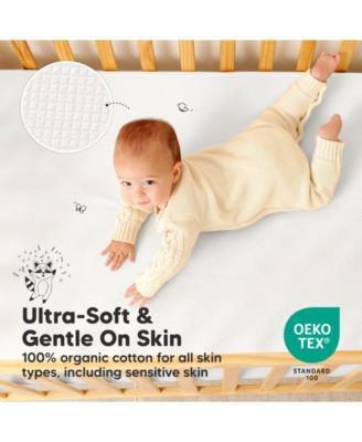 2-Pack Protect+ Waterproof Crib Mattress Protector Covers, Quin Quilted Cotton Baby Mattress Topper, Toddler Crib Sheets