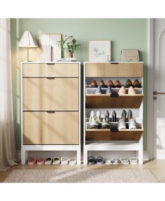 Shoe Cabinet with 2 Flip Drawers, Entryway Cabinet with Adjustable Shelves, Accommodate 8 to 12 Pair of Shoes, Space-Saving Slim Shoe Cabinet