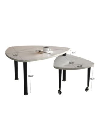 Sintered Stone Rotating Coffee Table with Solid Wood Legs