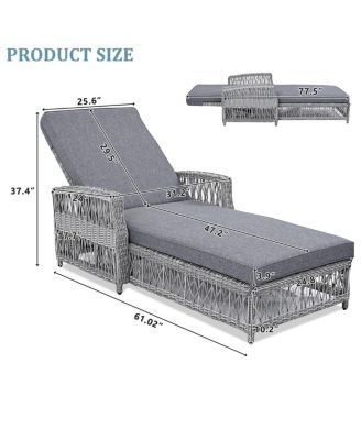 Outdoor Long Reclining Chaise Lounge with Armrests