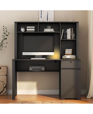  Computer Desk with Hutch & Bookshelf, Wood Executive Desk for Home Office