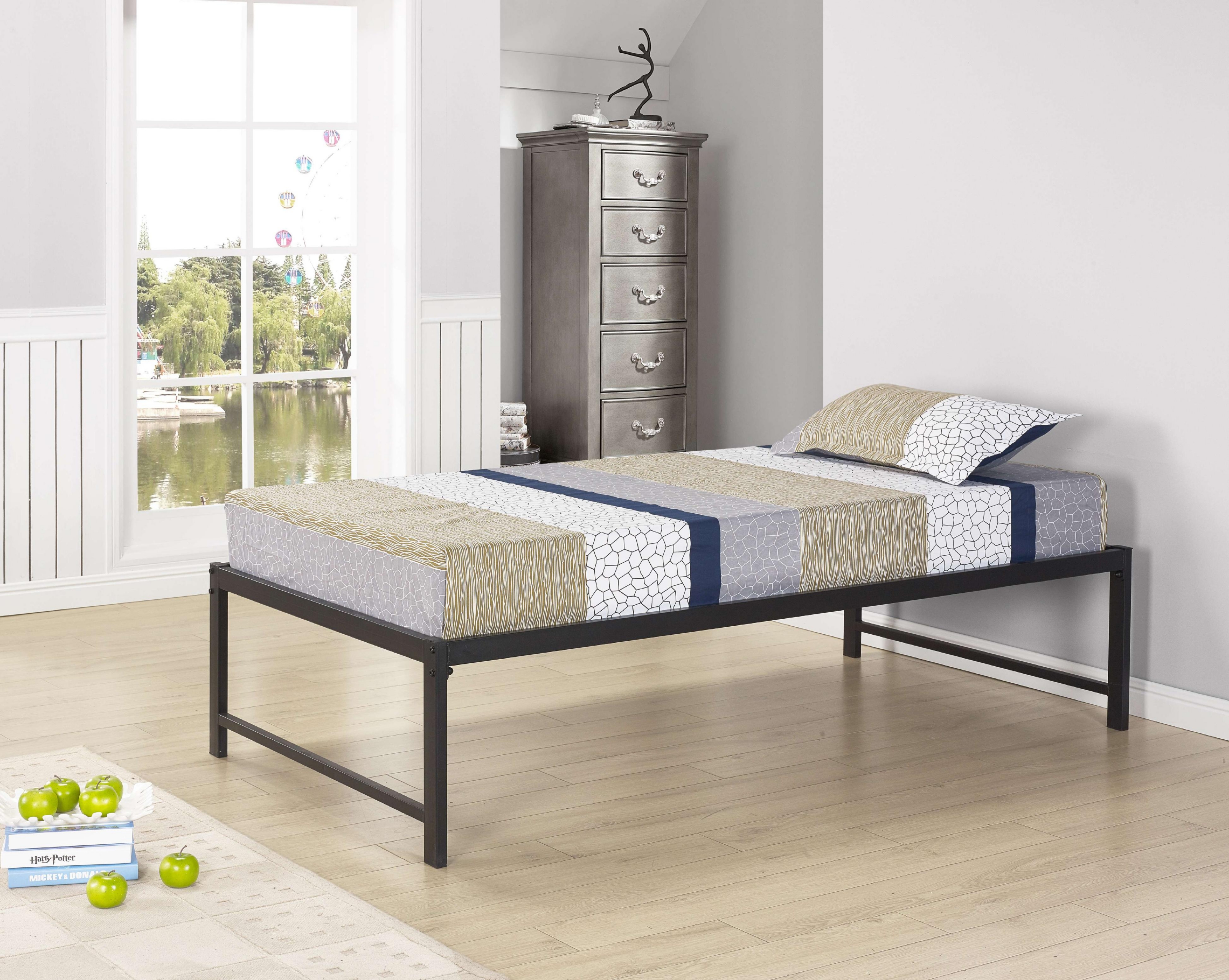Kings Brand Furniture Twin Hi Riser Metal Platform Bed with Steel Slat Support