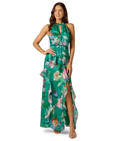 Petite Printed Halter-Neck Mermaid Dress - Green Multi