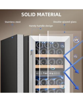 15" Wine Cooler, 27 Bottle Dual Zone Wine Fridge, 3.1 Cu.Ft