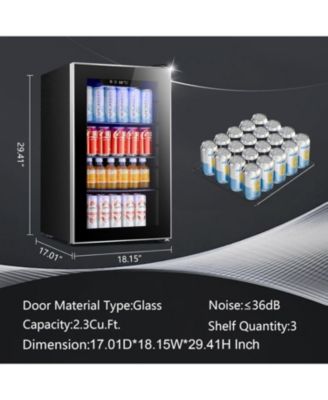 2.3 Cu.Ft Beverage Refrigerator, 95 Can Mini Fridge, Glass Door