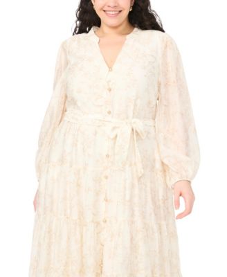 Plus Size Three Tier Button Bodice Maxi Dress