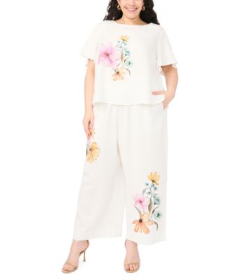 Plus Size Crewneck Cropped with Flutter Short-Sleeves Blouse