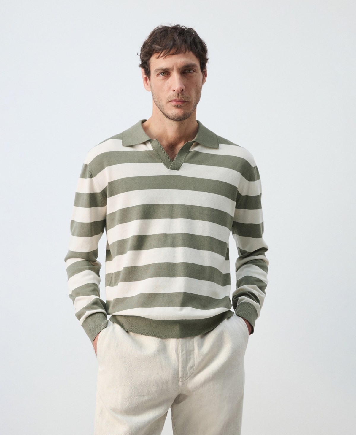 Mango Men's Cotton Fine Knit Polo Sweater