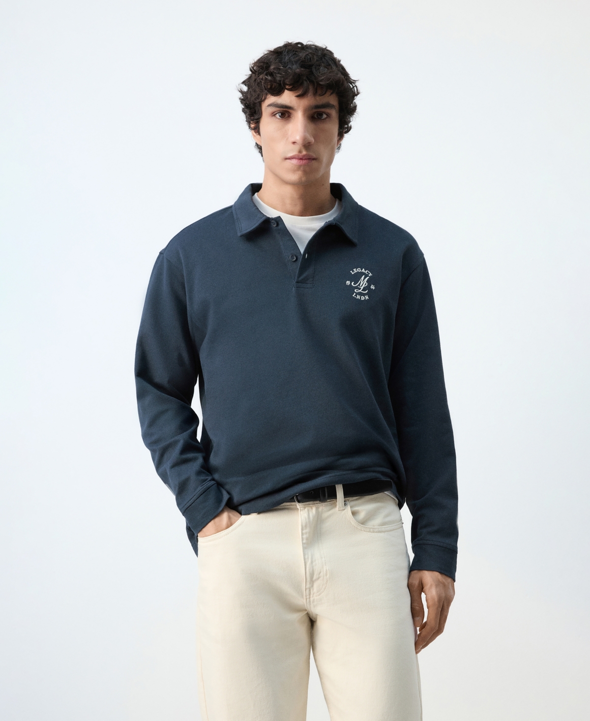 Mango Men's Cotton Embroidered Graphic Polo Shirt In Blue