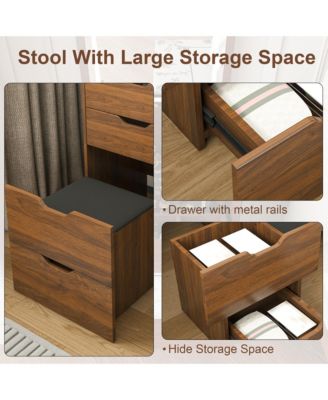 3-in-1 Vanity Desk with Lighted Mirror & Cushioned Tool, Flip Top Makeup Dressing Table for Cloakroom, Bedroom (18.9"L)