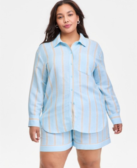 Женские On 34th Trendy Plus Size Relaxed Linen-Blend Shirt