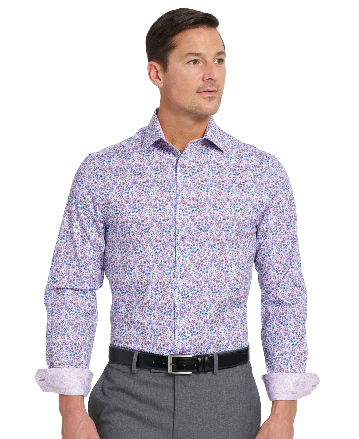 Мужская рубашка Nick Graham Brighton Floral Print Dress Shirt, цвет: Фиолетовый — фото 2