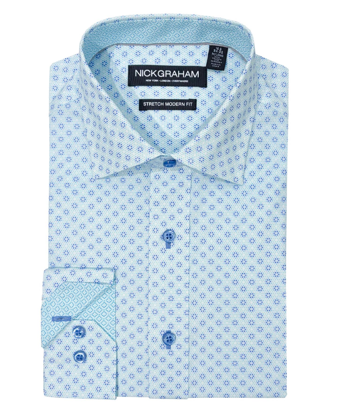 Мужская рубашка Nick Graham Woven Mosaic Geometric Dress Shirt, цвет: Аквамариновый — фото 6
