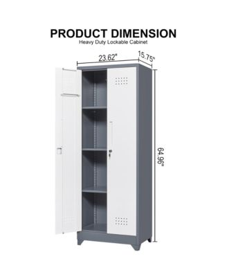 65" H Metal Broom Cleaning Tool Storage Cabinet With Locking Doors and Shelves
