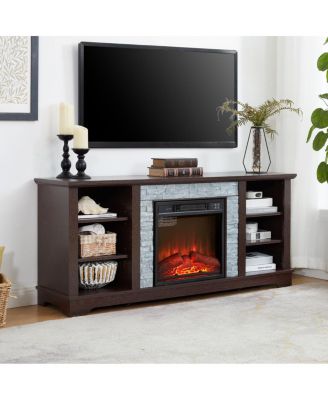 Electric Fireplace Stone TV Media Stand with Faux Stacked Stone Surround, 58.31"W