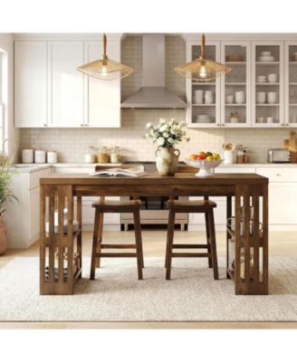 63 Inch Bar Table, Wooden Bistro Table, Large Home Bar Unit with Wine Rack