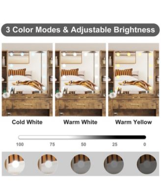 Farmhouse Makeup Vanity Set with Lighted Mirror, Shelves and Charging Station