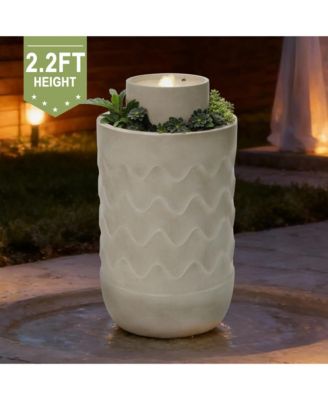 27" Outdoor Fountain with Planter, Resin Water Fountain Outdoor with LED Light, Garden Waterfall Fountain for Patio, Porch