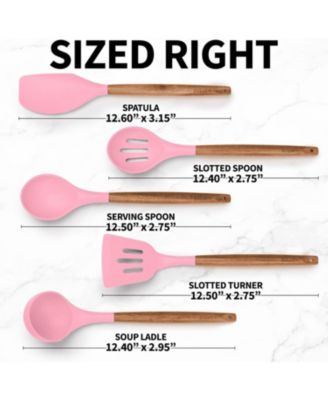 5 Piece Silicone Utensils Set with Authentic Acacia Wood Handles