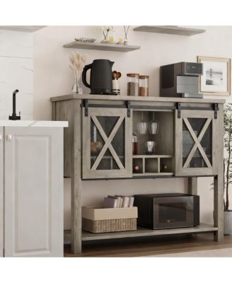 Buffet Cabinet Wine Coffee Bar Table Glass Rack Barn Mesh Door Kitchen Sideshelves