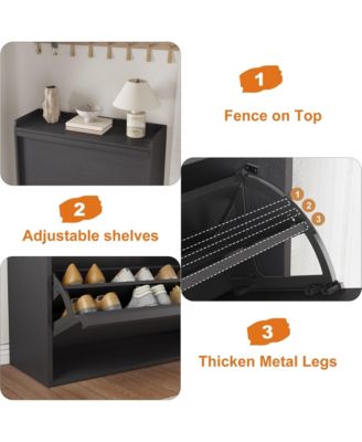 Shoe Cabinet with Flip Drawers, Hidden Shoe Storage Organizer for Entryway, Wooden Shoe Rack with Adjustable Shelf, Space-Saving Shoe Cupboard