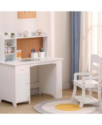 Kids Desk and Chair Set, Wooden Study Table with Storage Shelf, Bulletin Board, Children School Learning Desk Set, Writing Table