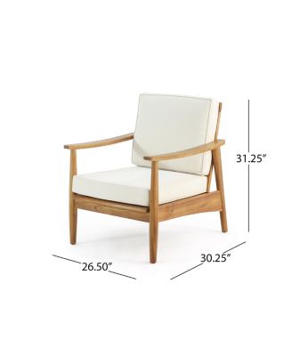 Wood Outdoor Club Chair with Thick Cushion, Teak Finish
