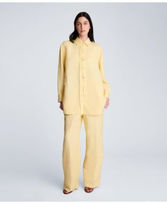 Women's Long Sleeve Button Front Linen Blend Top