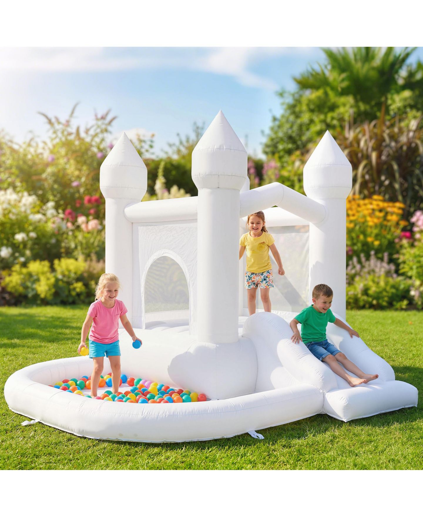 Детская игрушка Qaba 3-in-1 Inflatable Bounce House with Slide and Ball Pit, цвет: Белый — фото 3
