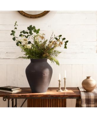 13.5" Brown Floor Vase, Cement Rustic Vases for Flowers, Large Vases for Decor Living Room, Decorative Terracotta Vase for Home Decor