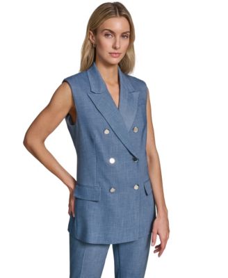 Petite Collared Front-Button Vest