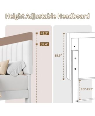 Full Upholstered Platform Bed Frame with Vertical Channel Tufted Headboard, Adjustable Height, Wooden Slats, Noise Free