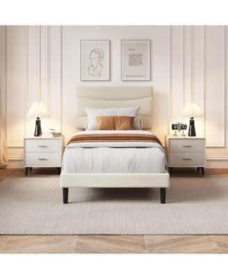 Twin Velvet Upholstered Bed Frame with Biscuit Tufted Storage Headboard & Drawer, Wood Slats Support, No Box Spring