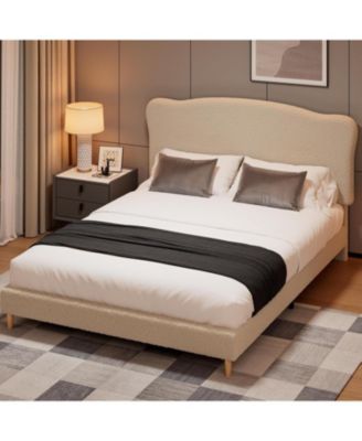 Upholstered Platform Bed Frame with Soft Rounded Headboard, Heavy-Duty Wooden Slats, Noise-Free, No Box Spring Needed