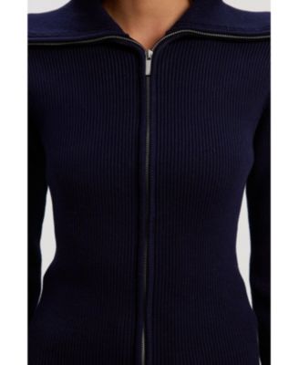 Women's Cotton Zip Through Collar Knit Cardigan