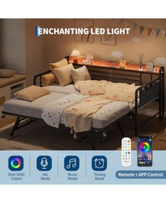 Daybed with Trundle, Storage Headboard with Charging Station & Storage Bags, Sofa Bed for Bedroom,Guest Room