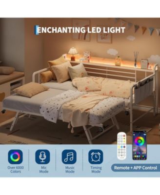 Daybed with Trundle, Storage Headboard with Charging Station & Storage Bags, Sofa Bed for Bedroom,Guest Room